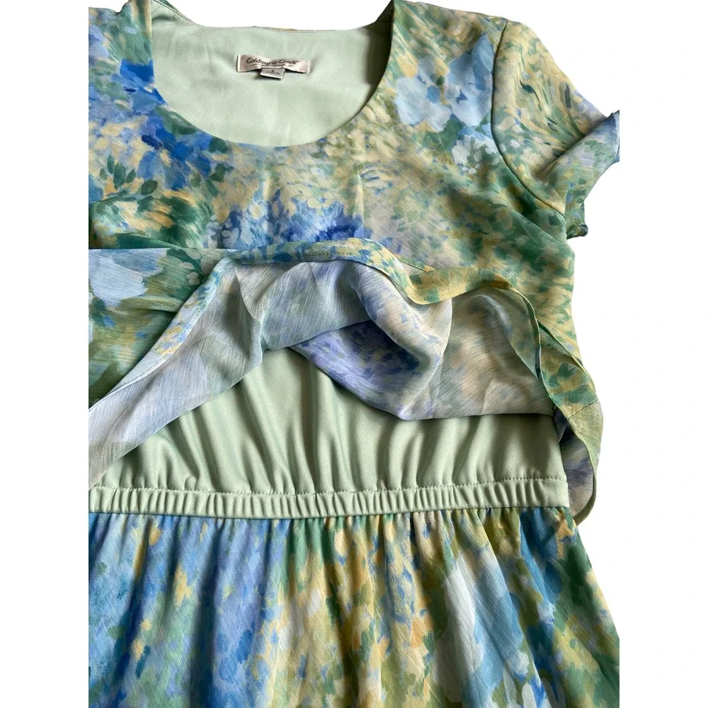 Coldwater‎ Creek Tiered Chiffon Maxi Dress Size 6 Blue Watercolor Kentucky Derby